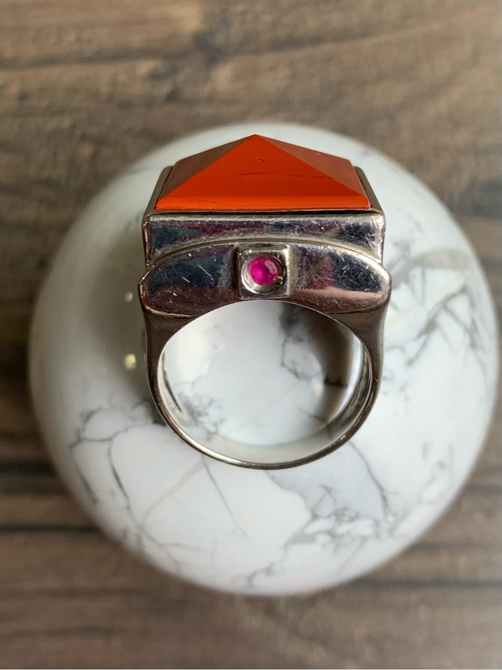 Jasper pyramid with ruby accent sterling silver ring designer ELLE size 8
